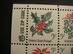 Scott 1254-1257 or 1257b, 5c Christmas Garland, Zip block of 4 x4, Matched Set