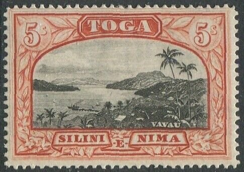 Tonga 1943 SG82 5/- Vavau Harbour wmk mult script CA MLH