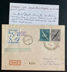 1959 Poland First Day Express Cover 8 LOT Glider Flight