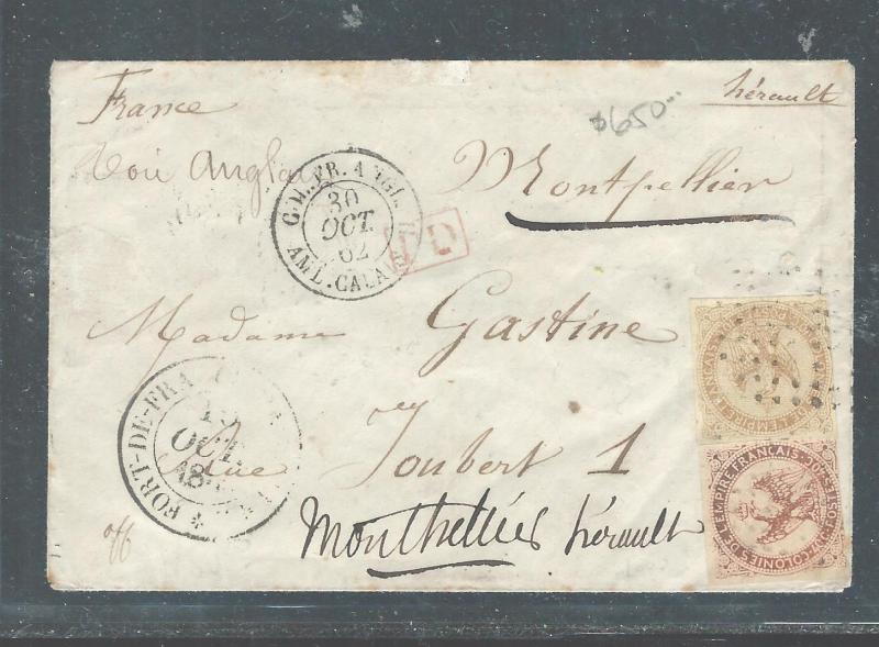 FRENCH COLONIES  (P2408B) GENERAL ISSUE 1862 2 VALUES ON COVER,  SCARCE