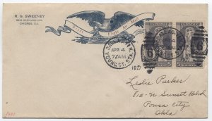 1927 #628 5ct ericsson pair on TX first flight cover [A39.21]