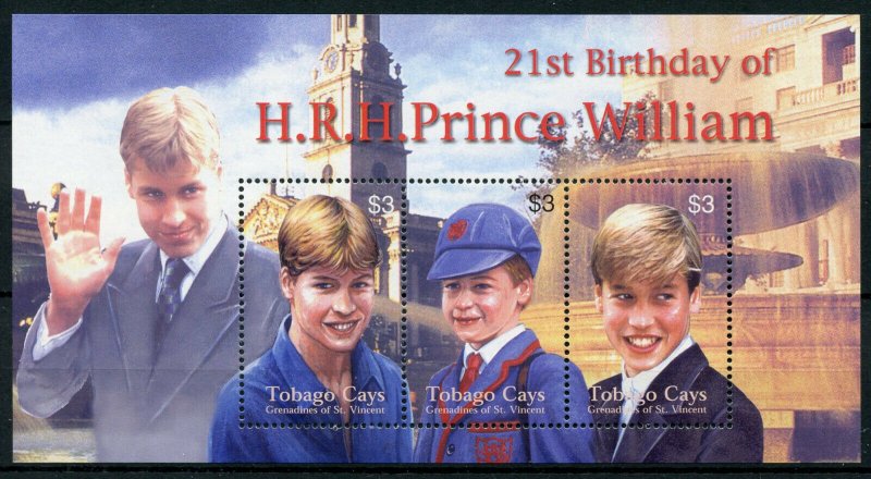 Tobago Cays Grenadines St Vincent 2003 MNH Prince William 3v M/S Royalty Stamps