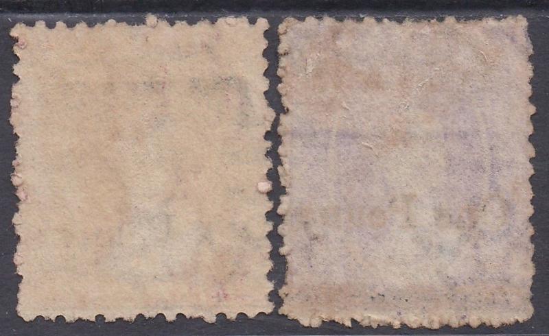 NATAL 1877 QV CHALON ONE PENNY ON 6D ROSE AND 6D LILAC USED  