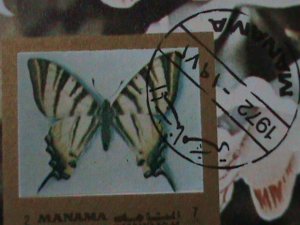 ​MANAMA 1972 COLOFUL BEAUTIFUL LOVELY BUTTERFLY-CTO IMPERF-S/S VF-LAST ONE