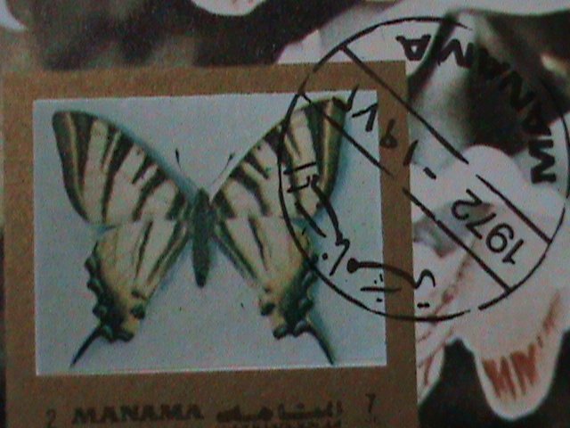 ​MANAMA 1972 COLOFUL BEAUTIFUL LOVELY BUTTERFLY-CTO IMPERF-S/S VF-LAST ONE