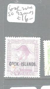 COOK ISLANDS (PP1606B) KGV 3/-  SG92  MOG