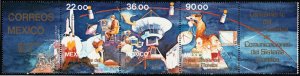 ✔️ MEXICO 1985 - SPACE SATELITES - Sc. 1386/1388a WITH LABEL FOLDED MNH [01PM5]