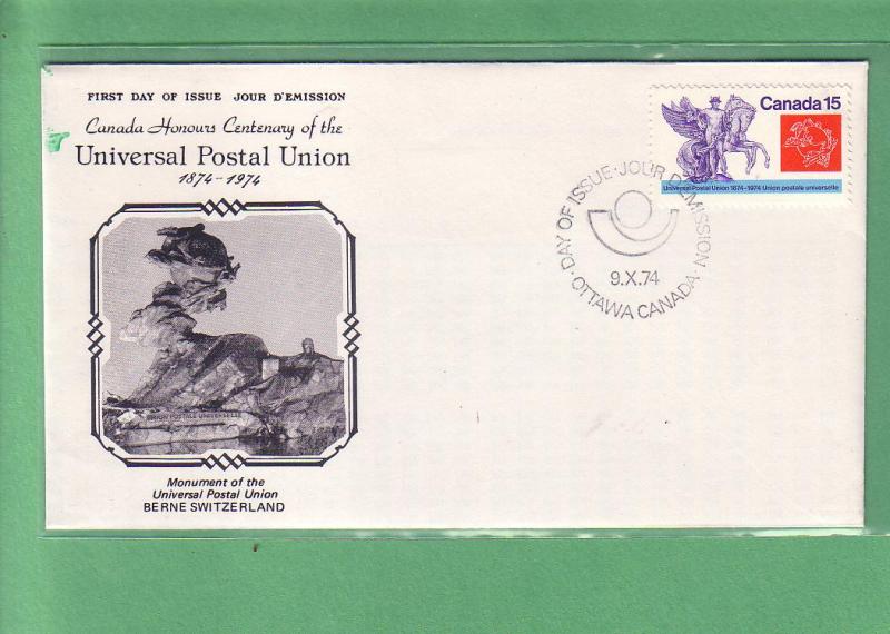Can. FDC 649 Universal Postal Union 10-9-74 mercury monument