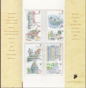 1991 Singapore sg645-52 National Monuments Series Stamp Booklet with Stamps