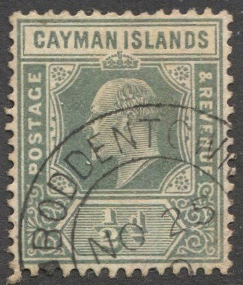 CAYMAN ISLANDS 1907 Sc 21, used 1/2d KE, Boddentown village cancel