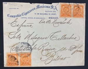 1910s  Mexico City Mexico Advertising Cover To Bilbao Spain Tobacco Company