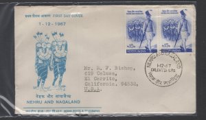 India #458  pair (1967 Nehru and Nagaland issue) addressed FDC