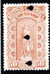 BCL11, 50c, buff, used, British Columbia Law Revenue Stamp, 3rd issue