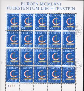 Liechtenstein # 415, Europa - Symbolic Sailboat, Full Sheet, Used, 1/2 Cat.