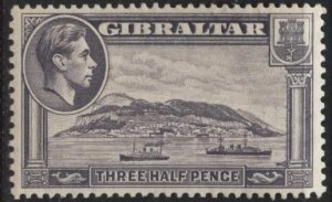 Gibraltar 109A (mh, pencil mark on back) 1½p rock of Gibr., gray vio (1943)