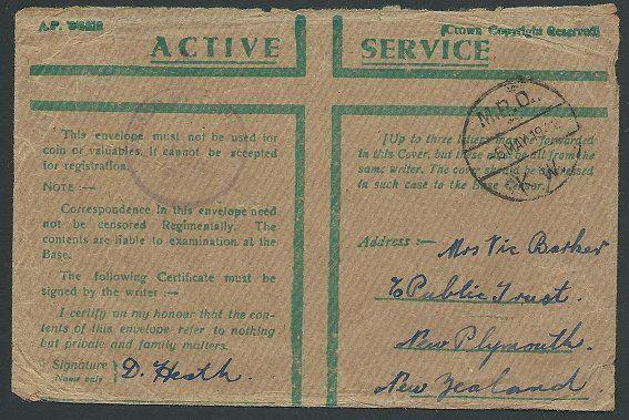 NEW ZEALAND FORCES IN EGYPT 1942 censor Honour Envelope to NZ..............42872