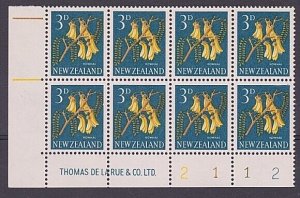 NEW ZEALAND 1960 3d Kowhai - the very scarce plate block 2112 MNH CP NZ$100.....