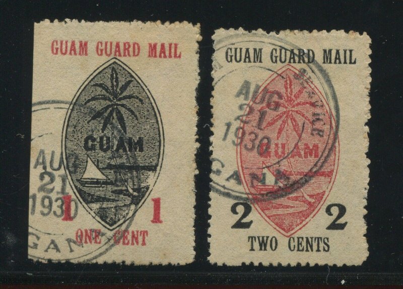 Guam Guard Mail M3-M4 Watermarked Used Stamps w/Matching AUG 21 1930 CCLs BX5245