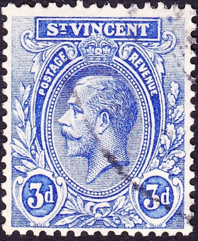 ST VINCENT 1922 KGV 3d Bright Blue SG134 FU