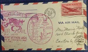 US First Flight Cover AM 77 Mt Vernon WA to Bellingham WA 9/5/1947 #C32 L19