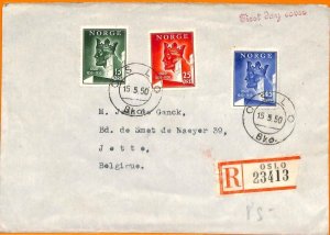 99420 - NORWAY - Postal History - Registered FDC Cover to BELGIUM 1950-
