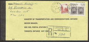 1979 Registered Cover London ONT Sub 16 to Toronto