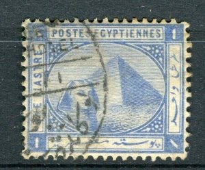 EGYPT; 1881-1902 early Pyramid & Sphinx issue used Shade of 1Pi. value