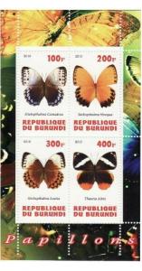 Burundi - Butterflies - 4 Stamp  Sheet  - 2J-082