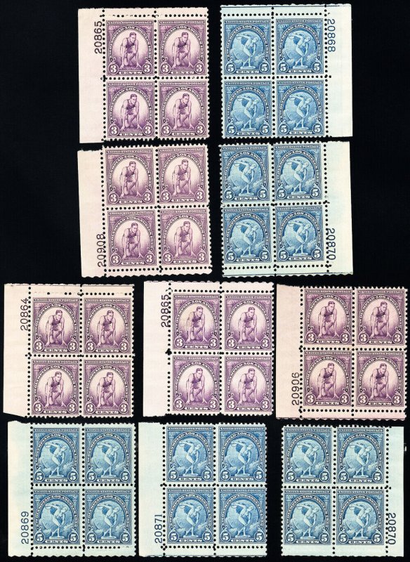 US Stamps # 718-19 MNH F-VF Lot Of 5 Plate Blocks Scott Value $210.00