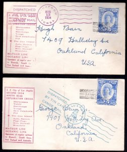 TONGA US 1934 NIUAFU TIN CAN MAIL TWO COVERS POSTED S.S. CITY OF LOS ANGELES