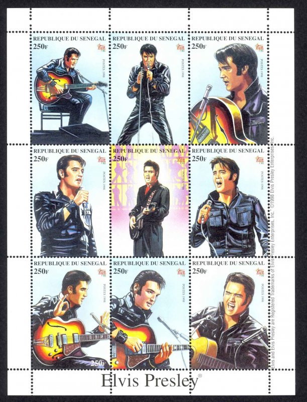 Senegal Sc# 1350 MNH Pane/9 (ITILIA 98) 1999 Elvis Presley