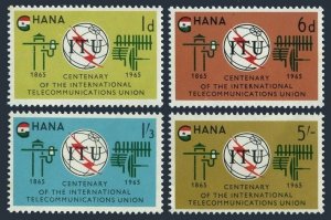 Ghana 204-207,207a sheet, MNH. Michel 210-213, Bl.17. ITU-100, 1965.Emblem, flag