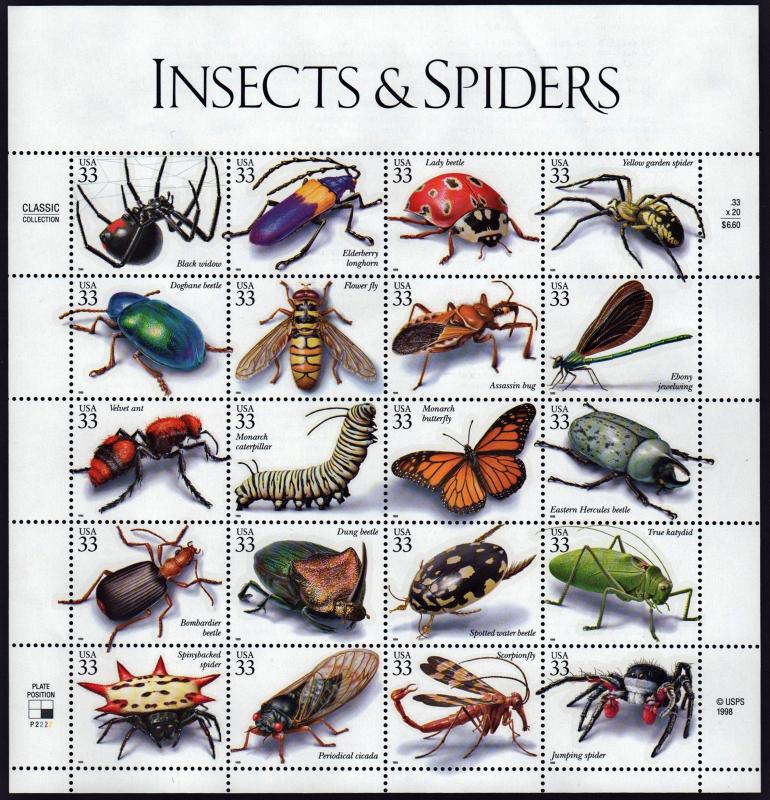 SC#3351 33¢ Insects & Spiders Sheet of Twenty (1999) MNH