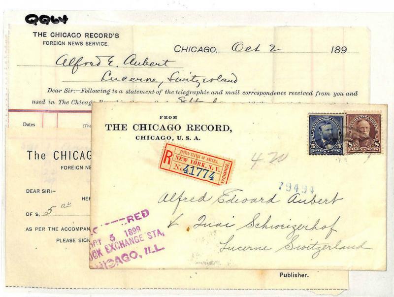 QQ64 1899 USA Chicago Switzerland Cover *Foreign News Service* {samwells-covers}