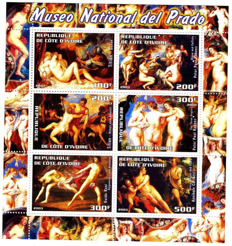 Titian Rubens NUDES PAINTINGS sheet (6) perforated Mint (NH)