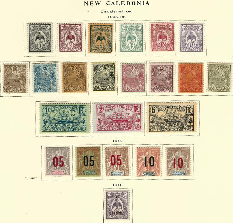 New Caledonia 1905//1918 F-VF Mint OG hinged to Album...Fill a Full Colony page!