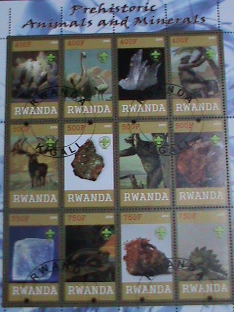 Rwanda Stamp:2009-Prehistory and Minerals CTO Stamp sheet-two complete sets