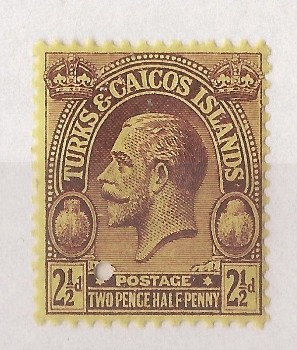 Turks & Caicos 1922 2.5d MNH + Punch-Hole