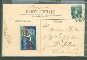 France  1908 PPC cover to Switzerland, Electricity Cinderella