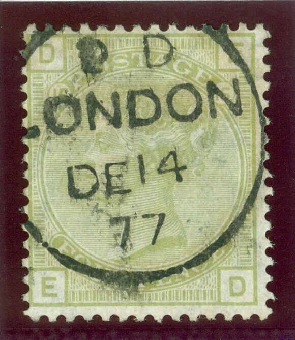 SG 153 4d sage-green plate 15. Very fine used with a London CDS, Dec 14th 1877 