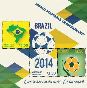 Mustique 2014 - World Cup Brazil - Sheet of 3 Stamps - MNH