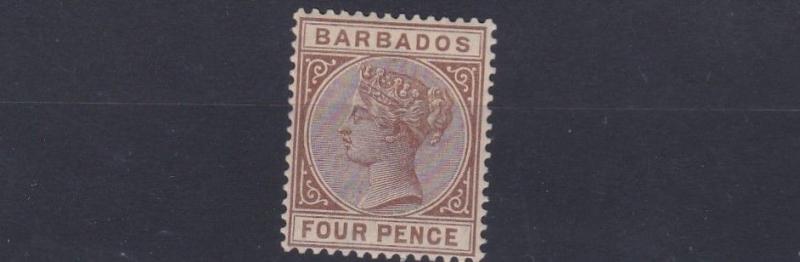 BARBADOS  1882 - 86   SG  98   4D  PALE BROWN  MH  