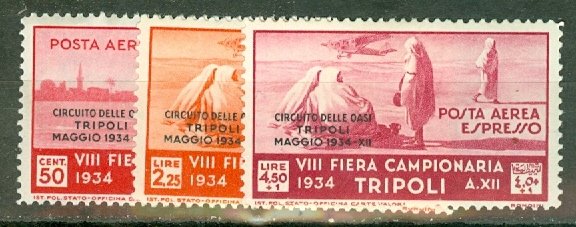 PD: Tripolitania C38-42, CB1-2 mint CV $435; scan shows only a few