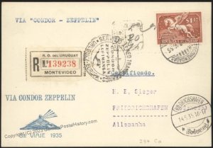 Uruguay Germany 1935 Graf Zeppelin Mi441Db 3rd SAF Cover Mountain Lightho 111066