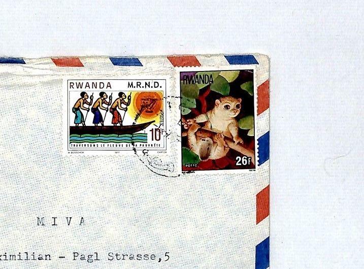 RWANDA Cover 1996 Missionary Air Mail MIVA Austria LEMUR ANIMALS CM65