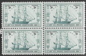 US Scott #951 3c US Frigate Constitution Block of 4 (1947) MNH