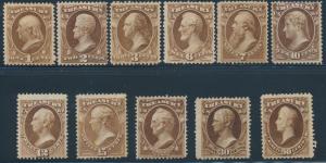 #O72-82 F/VF TREASURY SET UNUSED THE REST OG HR 15¢ W/ SMALL THIN CV$2030 HV2690