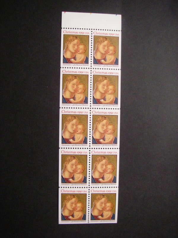 Scott 2578a, 29c Christmas, UNFOLDED, Pos 18, triangles on tab, MNH Booklet Pane