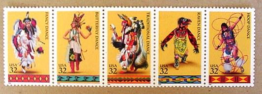 USA 3072-3076, 32c American Indian Dances, Setenant strip...