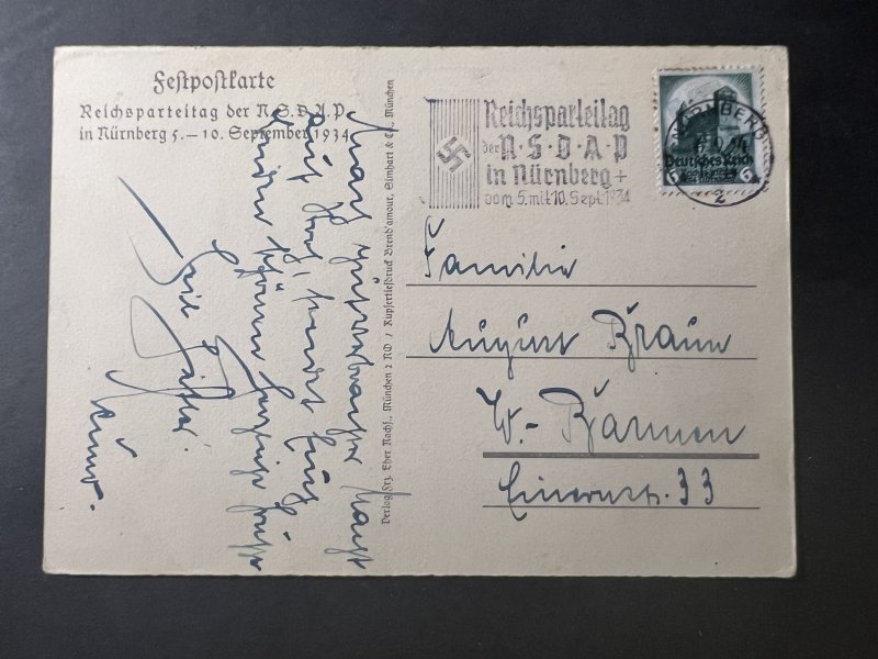 1934 Nazi Germany Postcard Cover Nuremburg to Bremen